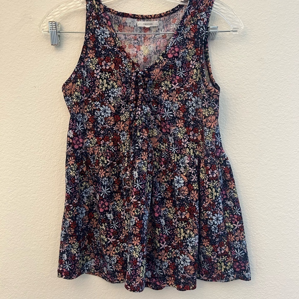 Maurice's Navy Blue Multicolor
Floral Lace-Up Babydoll Tank Top small